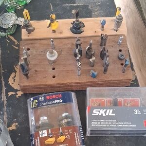 Router Bit Set with Wooden Holder - Multi-Color